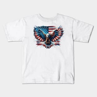 Eagle and the American flag; red white blue; American; America; USA; United states; US; patriotic; 4th July; fourth of July; independence day; celebrate; proud; stars and stripes; American flag; American eagle; Kids T-Shirt